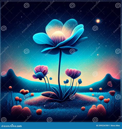 Flower on the Background of the Night Sky. Vector Illustration Stock ...