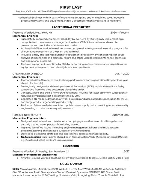 10 Mechanical Engineer Resume Examples for 2024 | Resume Worded