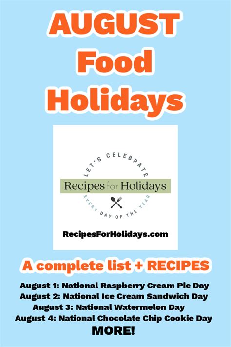 AUGUST Food Holidays - Recipes For Holidays