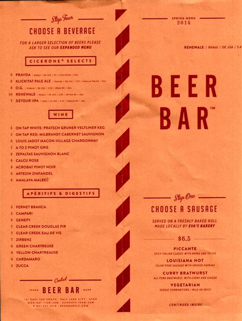 Beer Bar Menu