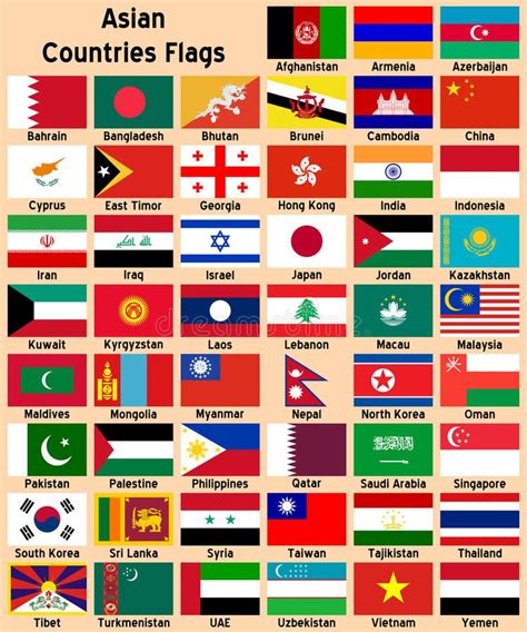 Asian Countries Flags. Illustrations showing all the Asian countries ...