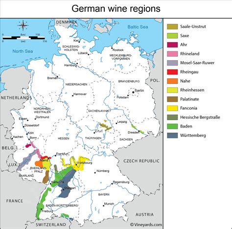 German Wine Map. Palatinate, Rheinhessen, Mosel, Baden, Württemberg ...