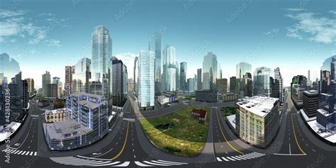 Panorama of the city. Environment map. HDRI map. equidistant projection ...