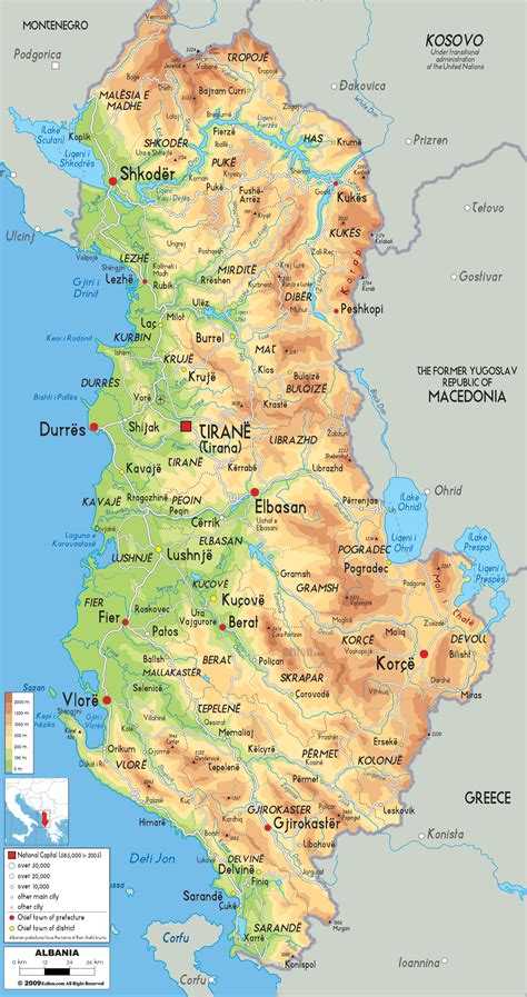 Physical Map of Albania - Ezilon Maps