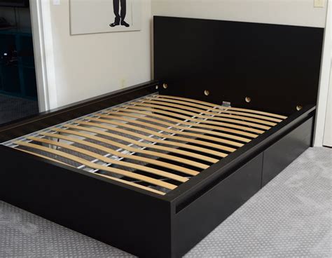 Ikea "Luroy" Queen Bed Frame with Storage and Bedding Ensemble | EBTH