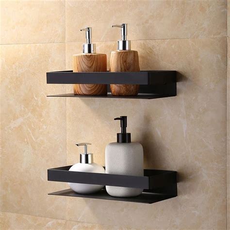 Matt Black Stainless Steel Bathroom Shelf Shower Rack Wall Mounted ...