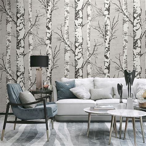 Blooming Wall Modern Birch Tree Wall Mural Wallpaper for Livingroom ...