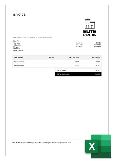 Free Rental Invoice Templates in Excel | Billdu