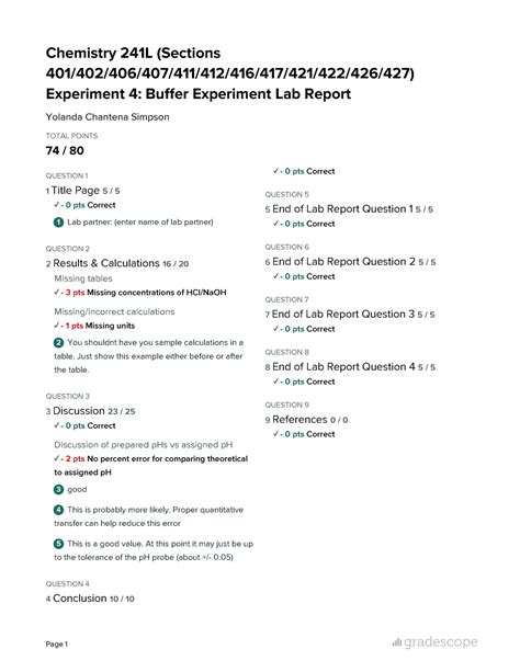 Experiment 4 - Buffer Lab Report - Chemistry 241L (Sections - Studocu