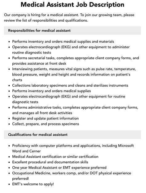 Medical Assistant Job Description | Velvet Jobs