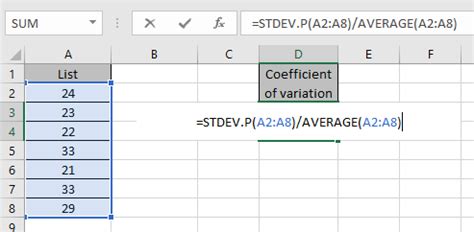 Calculating Coefficient of variation in Excel