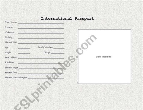 English worksheets: Student passport template