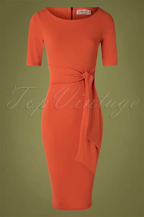 50s Vicky Pencil Dress in Orange Salamander