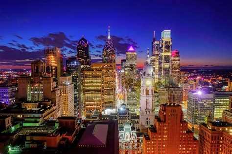 Philadelphia Skyline Night Photograph by Russ Brown