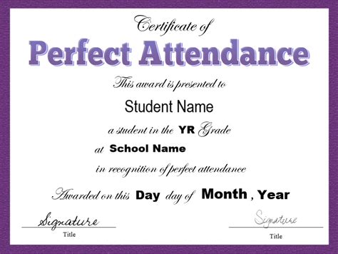 Free Perfect Attendance Certificate Word Template