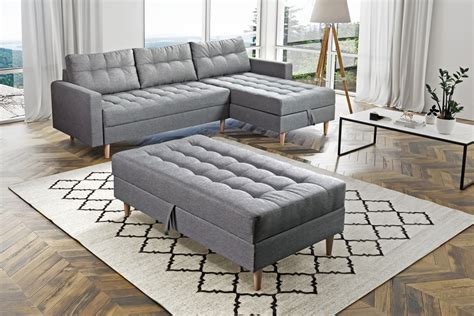 Oslo Corner Lounge Corner Sofa Bed with Ottoman Grey - Fursale