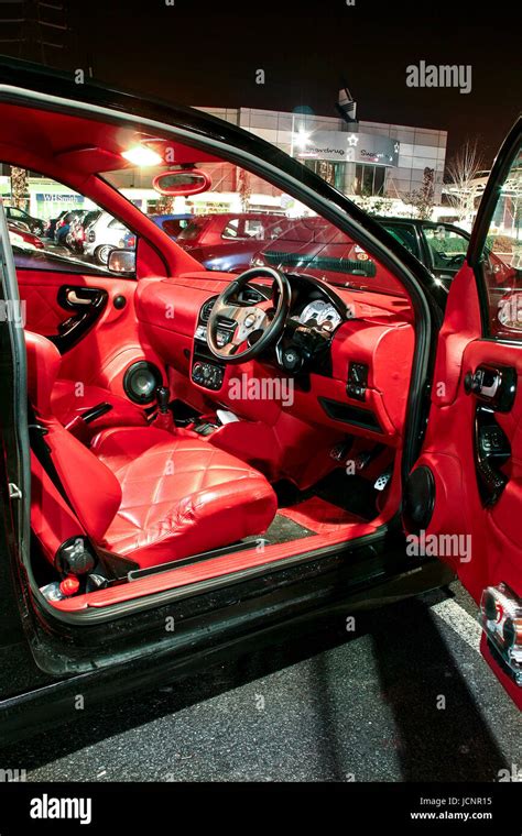 Red leather interior of car hi-res stock photography and images - Alamy