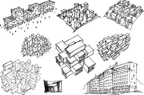 Many Architectural Sketches of Architecture and Urban Ideas Stock ...