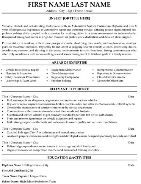 Automotive Service Technician Resume Sample & Template