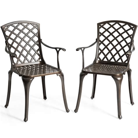 Costway Outdoor Cast Aluminum Arm Dining Chairs Set of 2 Patio Bistro ...