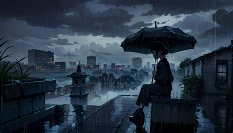 3072x1728 Resolution HD Sad Anime Girl in Dark Rain 3072x1728 ...