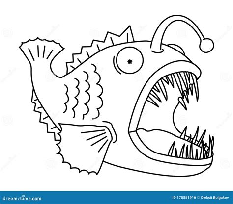 Anglerfish Shines With Its Fishing Rod Outline Vector Illustration ...