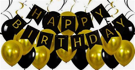 Happy Birthday Banner with Black and Gold Balloons, Hobbies & Toys ...