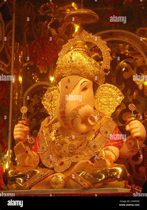 Decorated idol of Lord Ganesh at the Ganesh Festival, Pune, Maharashtra ...