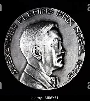 A medal commemorating Alexander Fleming's Nobel Prize win in 1945 ...