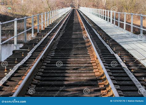 Long Bridge that Has Train Tracks on it Stock Photo - Image of trin ...