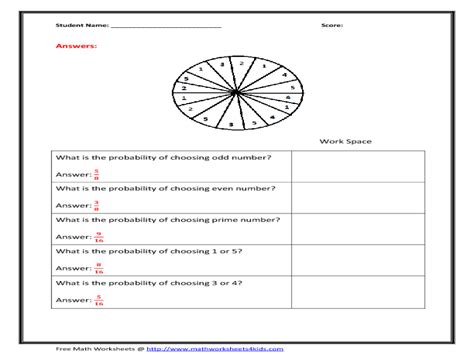 Probability-Spinner Worksheet for 4th - 6th Grade | Lesson Planet