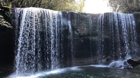 A mysterious waterfall behind the waterfall Nabega Falls. Kumamoto ...