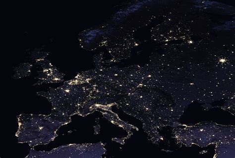 Large detailed satellite map of Europe at night | Europe | Mapsland ...