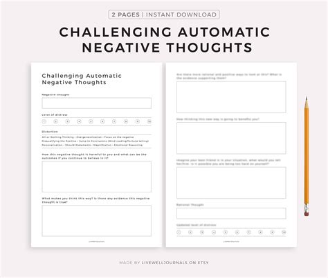 Challenge Automatic Negative Thoughts CBT Worksheets Mental - Etsy ...