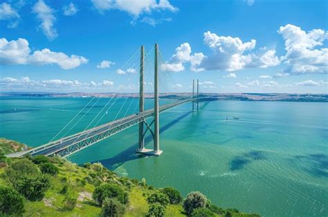 Premium Photo | Aerial view of Vasco da Gama Bridge in Lisbon