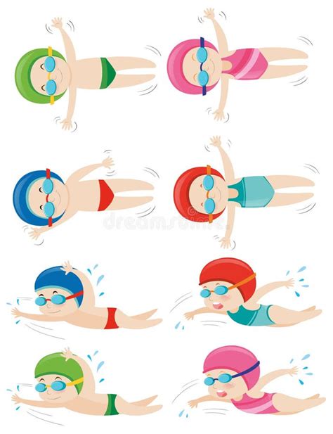 Kids Doing Different Swimming Strokes Stock Vector - Illustration of ...