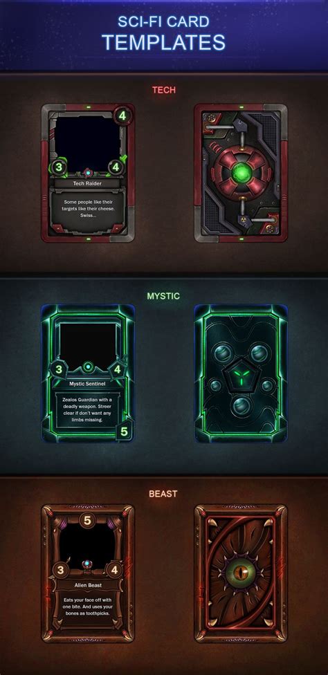 Sci-Fi Card Templates 2.0 | Trading card template, Game card design ...