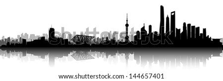 Shanghai City Skyline Silhouette Vector Artwork - 144657401 : Shutterstock