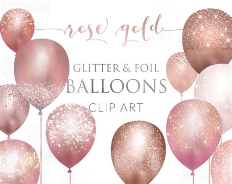 20 PNG Rose Gold Glitter Balloons, Instant Download, Design Elements ...