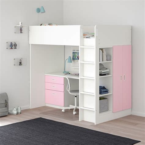 STUVA / FRITIDS Loft bed with 3 drawers/2 doors - white, light pink - IKEA