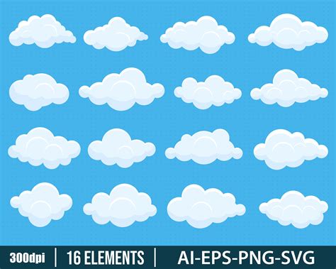 Set of White Clouds Clipart Vector Design Illustration. White Cloud ...