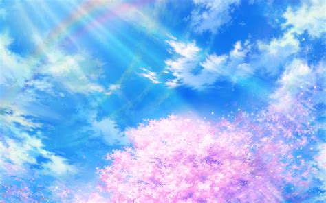 #Anime #Original #Cloud #Rainbow Sakura Blossom #Sky #Spring #4K # ...