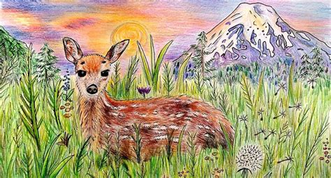 Original Colored Pencil Drawing Mountain Deer Animal Art via Nature ...