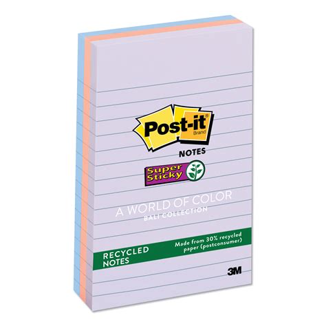 Post-it Notes Super Sticky Recycled Notes in Bali Colors, Lined, 4 x 6 ...