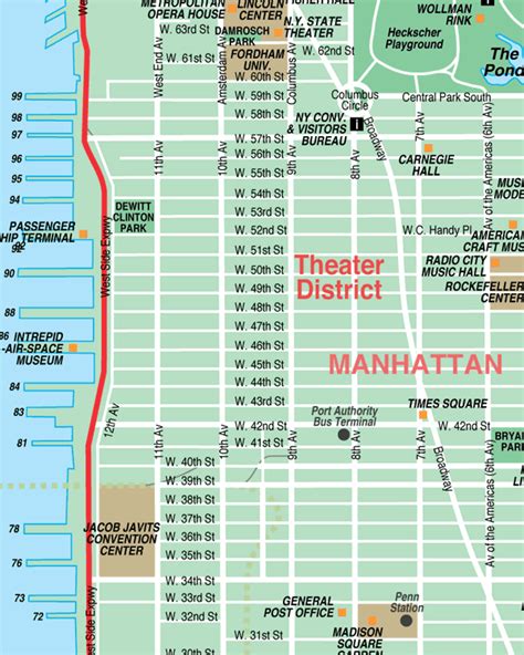 Broadway-Theatre District New York City Streets Map - street location ...