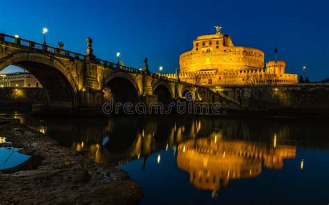 St. Angelo Bridge and Castel Sant`Angelo at Sunset Stock Image - Image ...