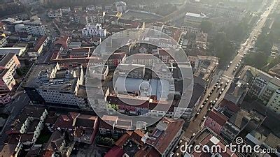 Aerial View of a Medieval Italian City on the Banks of the Adige River ...