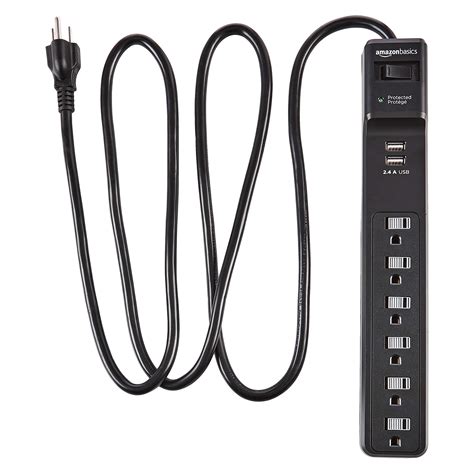 Amazon Basics 6-Outlet Surge Protector Power Strip with 2 USB Ports ...