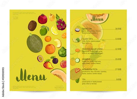 Vegetarian restaurant food menu design vector illustration. Vegan cafe ...