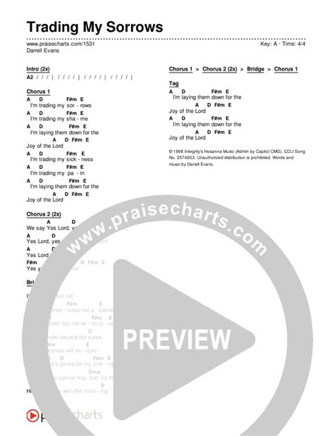 Trading My Sorrows Chords PDF (Darrell Evans) - PraiseCharts